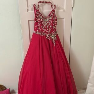 Red floor length pageant dress